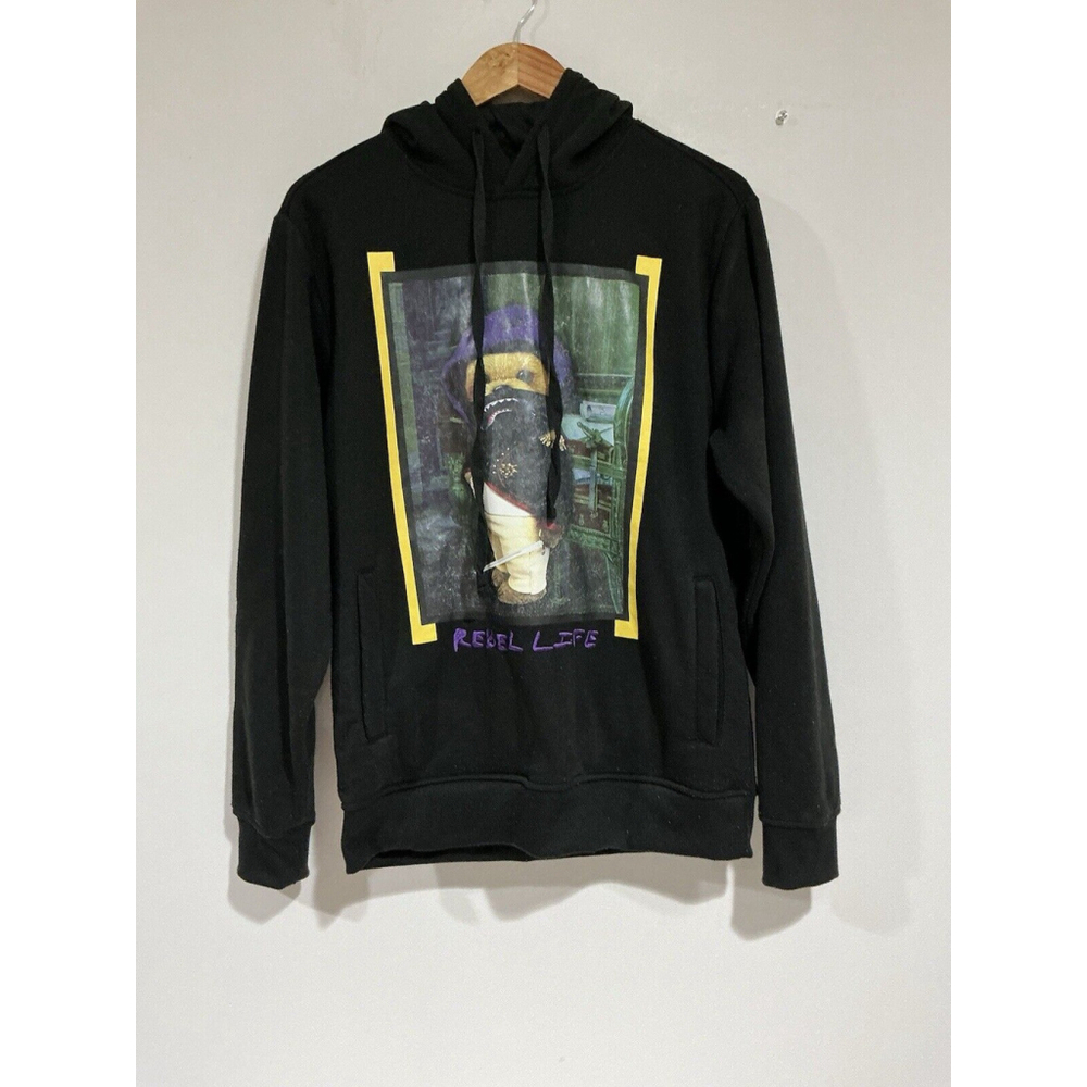 Men’s Rebel Minds *rebel Life Long Sleeve Black Hooded Sweatshirt Graphics M
